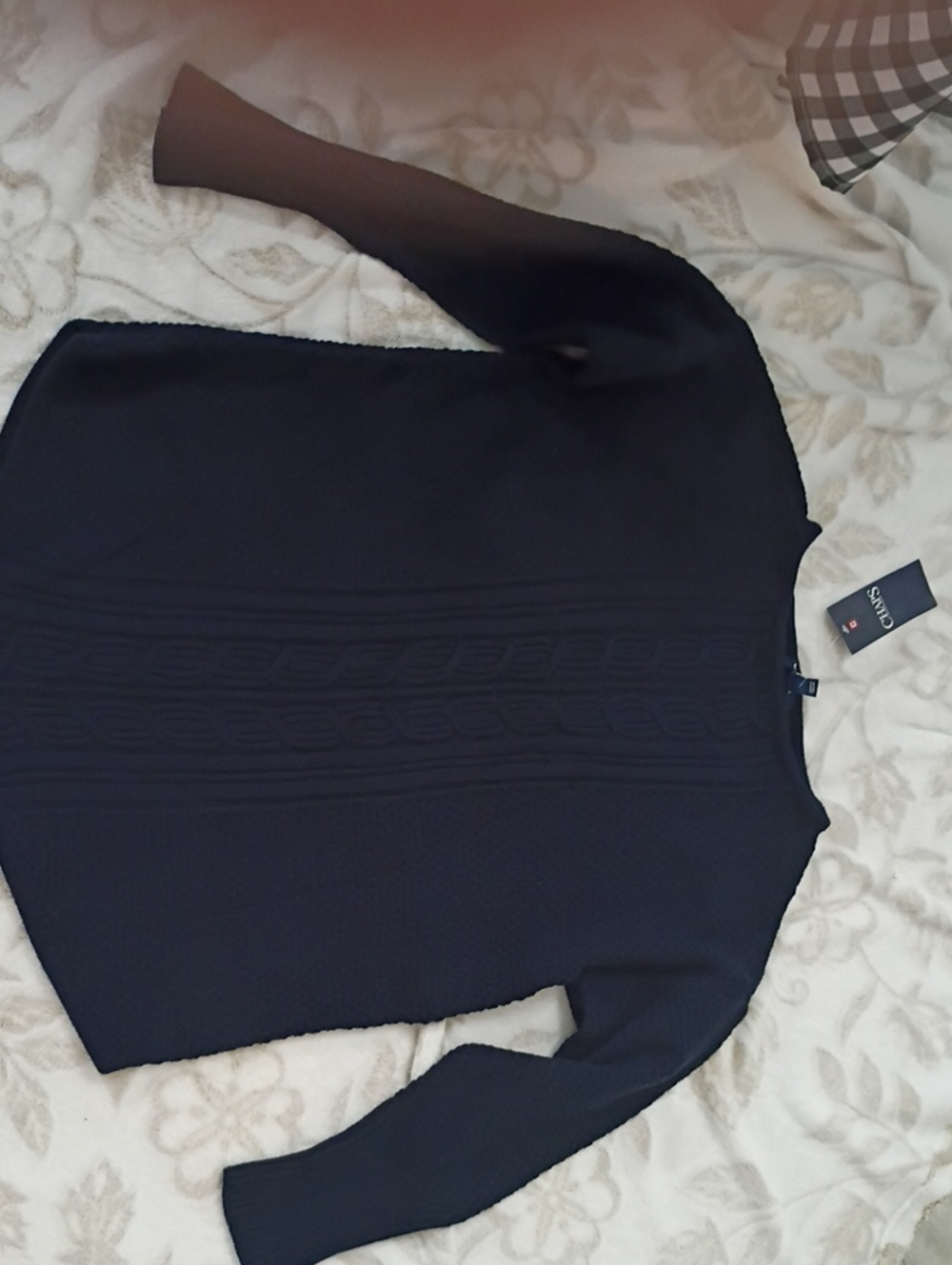 Chaps Navy Cable-Panel Crew Neck Sweater - Picture 1 of 7